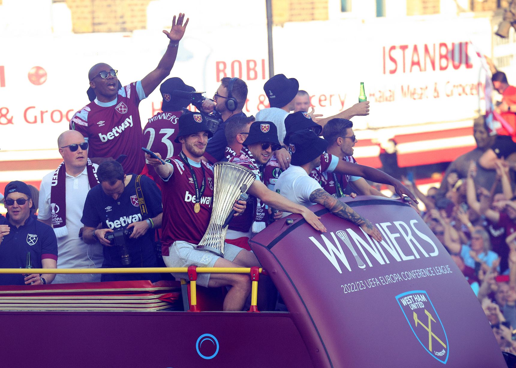 Thousands welcome Europa Conference League winners West Ham on victorious bus parade in London