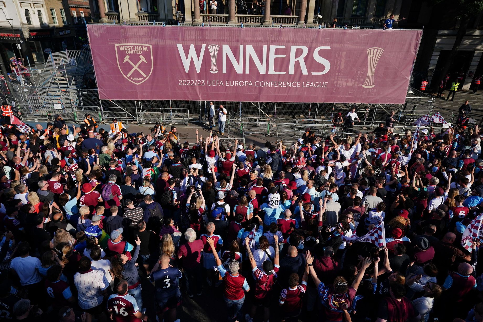 Thousands welcome Europa Conference League winners West Ham on victorious bus parade in London
